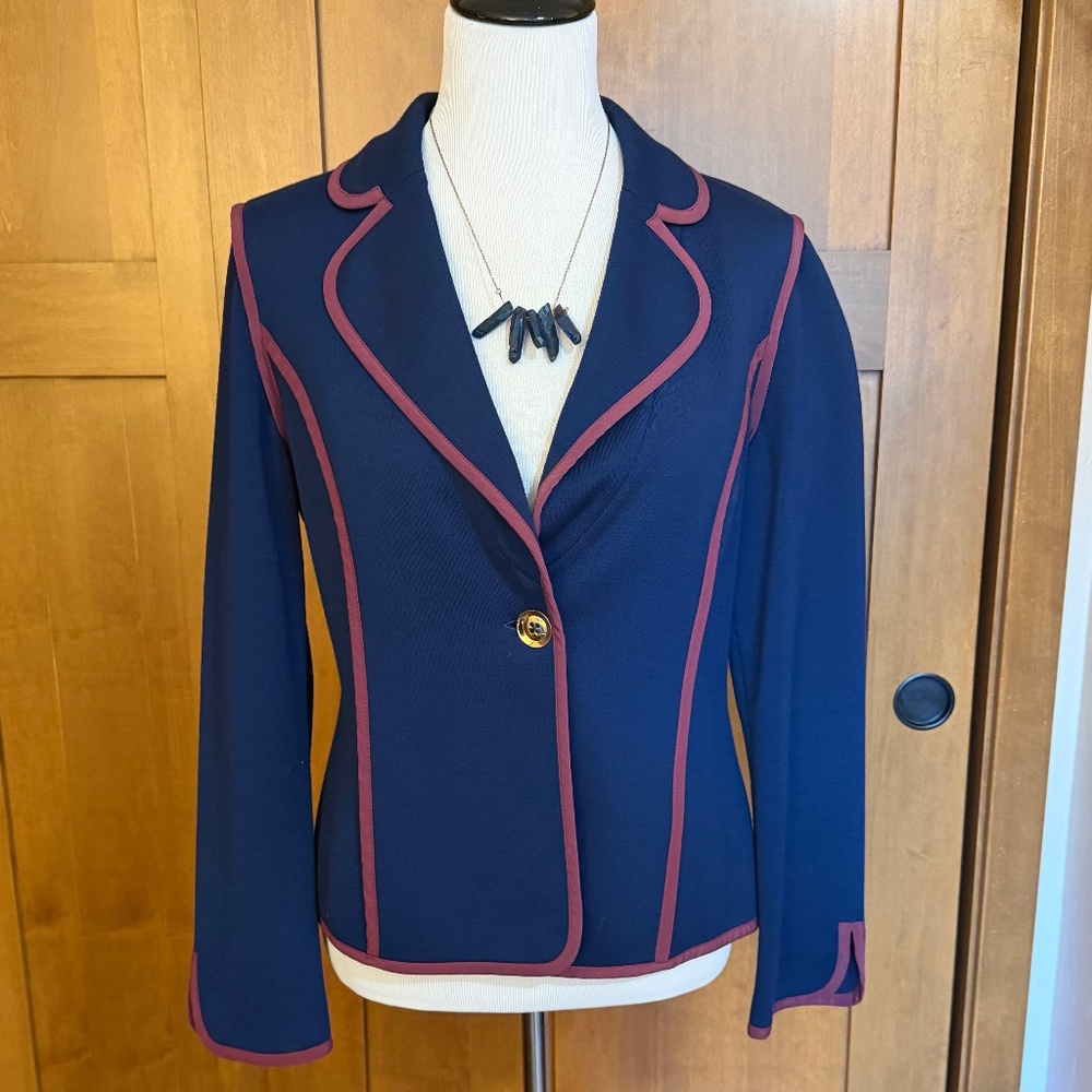 Gorgeous St. John Navy + Purple One Button Two-Tone Blazer
